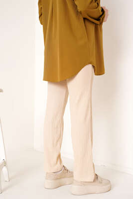 Bel Lastikli Bürümcük Pantolon Bej - Pantolon