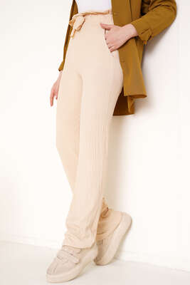 Bel Lastikli Bürümcük Pantolon Bej