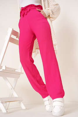 Bel Lastikli Bürümcük Pantolon Fuşya 