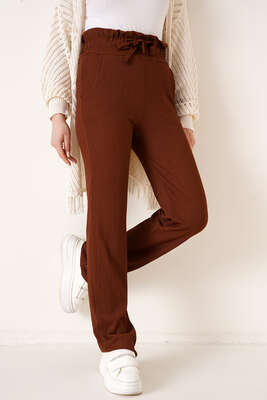 Bel Lastikli Bürümcük Pantolon Kahve - Pantolon