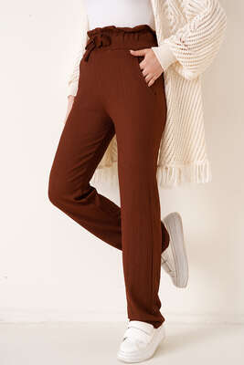 Bel Lastikli Bürümcük Pantolon Kahve 