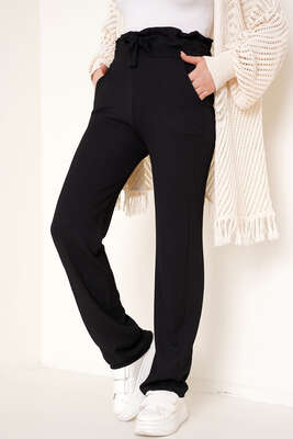 Bel Lastikli Bürümcük Pantolon Siyah - Pantolon