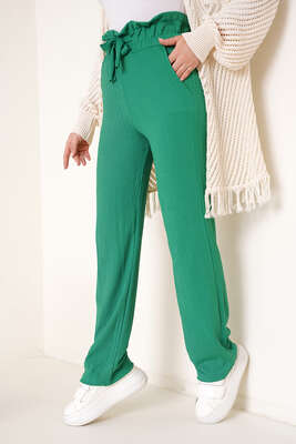 Bel Lastikli Bürümcük Pantolon Yeşil - Pantolon