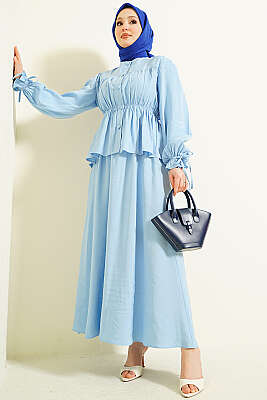 Bel Lastikli Büzgülü Etekli İkili Takım Bebe Mavi - BERAT TEKSTİL