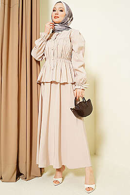 Bel Lastikli Büzgülü Etekli İkili Takım Taş - BERAT TEKSTİL