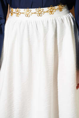 Bel Lastikli Büzgülü Kloş Etek Beyaz - Etek