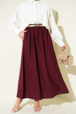 Bel Lastikli Büzgülü Kloş Etek Bordo - FİXAY