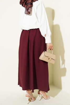 Bel Lastikli Büzgülü Kloş Etek Bordo - Etek