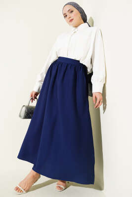 Bel Lastikli Büzgülü Kloş Etek Lacivert - Etek