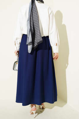 Bel Lastikli Büzgülü Kloş Etek Lacivert - Etek