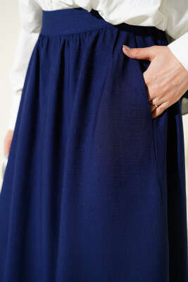 Bel Lastikli Büzgülü Kloş Etek Lacivert - Etek