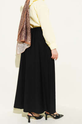 Bel Lastikli Büzgülü Kloş Etek Siyah - Etek