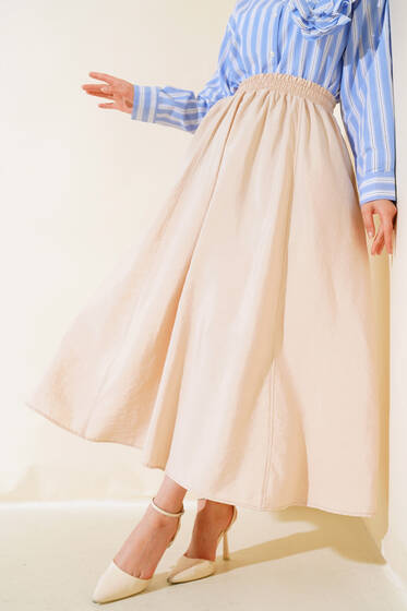 Bel Lastikli Çan Etek Bej - Etek