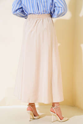 Bel Lastikli Çan Etek Bej - Uzun Etek