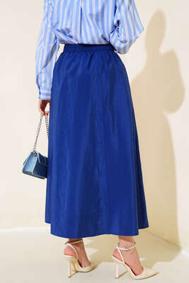 Bel Lastikli Çan Etek Lacivert - Uzun Etek