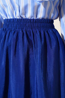 Bel Lastikli Çan Etek Lacivert - Uzun Etek