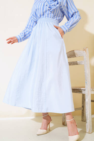 Bel Lastikli Çan Etek Mavi - Etek