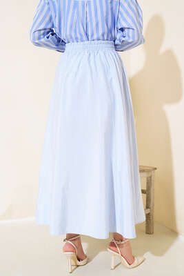 Bel Lastikli Çan Etek Mavi - Uzun Etek