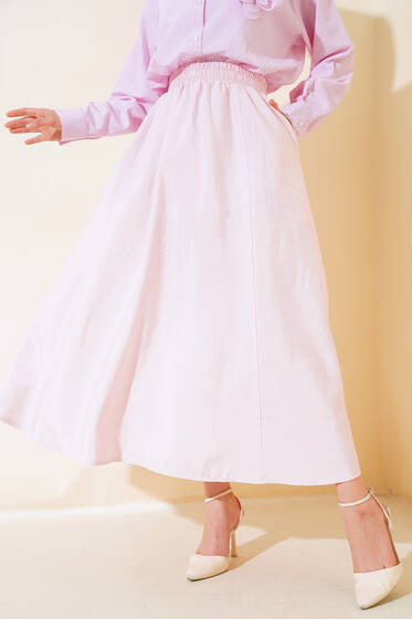 Bel Lastikli Çan Etek Pembe - Etek