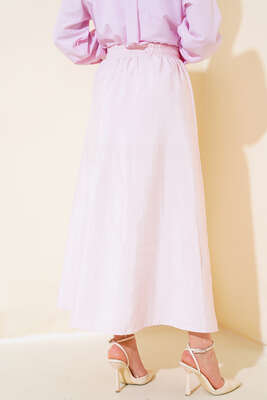 Bel Lastikli Çan Etek Pembe - Uzun Etek