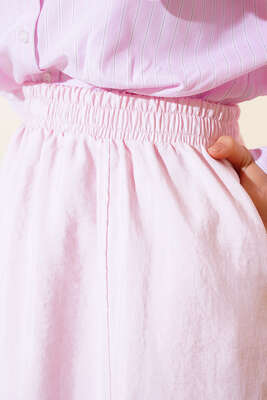 Bel Lastikli Çan Etek Pembe - Uzun Etek