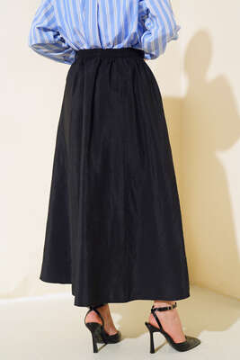 Bel Lastikli Çan Etek Siyah - Uzun Etek