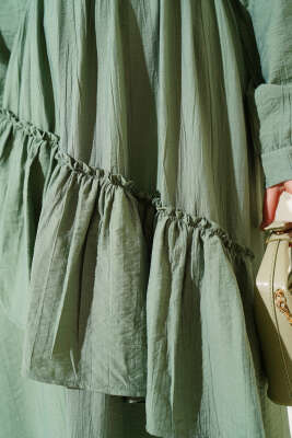 Bel Lastikli Çapraz Katlı Elbise Çağla Yeşili - Tesettür Elbise