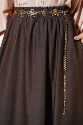 Bel Lastikli Cep Detaylı Kot Etek Kahve - Etek