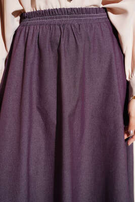 Bel Lastikli Cep Detaylı Kot Etek Mürdüm - Etek