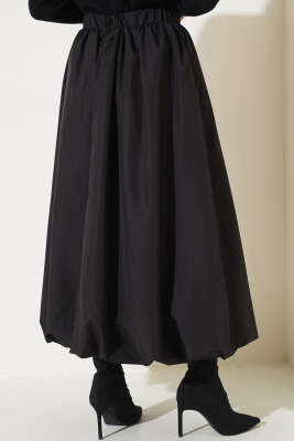Bel Lastikli Cepli Balon Etek Siyah - Uzun Etek