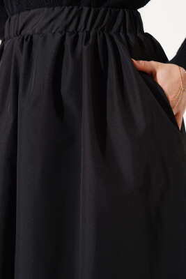Bel Lastikli Cepli Balon Etek Siyah - Uzun Etek