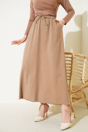 Bel Lastikli Cepli Gabardin Etek Camel - Etek