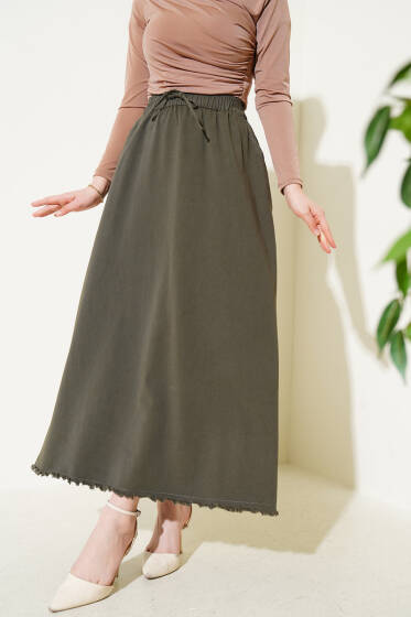 Bel Lastikli Cepli Gabardin Etek Haki - Etek