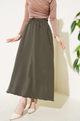 Bel Lastikli Cepli Gabardin Etek Haki 