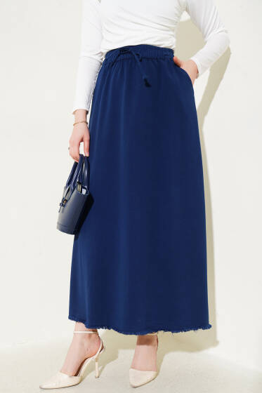 Bel Lastikli Cepli Gabardin Etek Lacivert - Etek