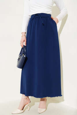 Bel Lastikli Cepli Gabardin Etek Lacivert 