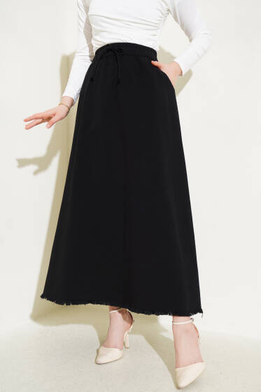Bel Lastikli Cepli Gabardin Etek Siyah - Etek
