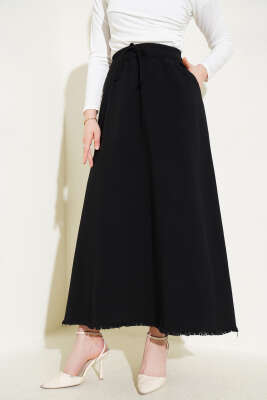 Bel Lastikli Cepli Gabardin Etek Siyah - Uzun Etek