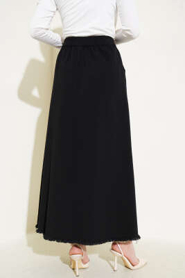 Bel Lastikli Cepli Gabardin Etek Siyah - Uzun Etek