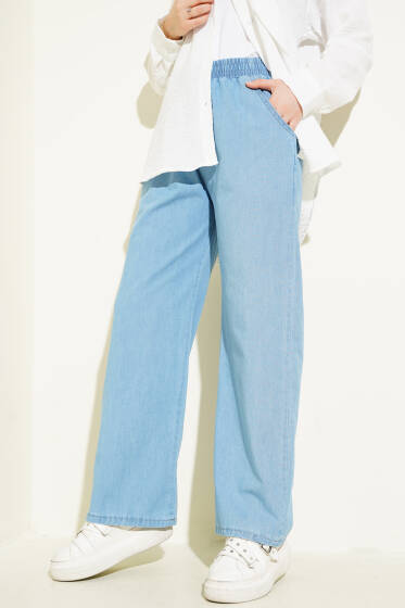 Bel Lastikli Cepli Kot Pantolon Açık Mavi - Pantolon