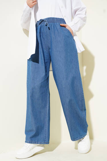 Bel Lastikli Cepli Kot Pantolon Kot Mavisi - Pantolon