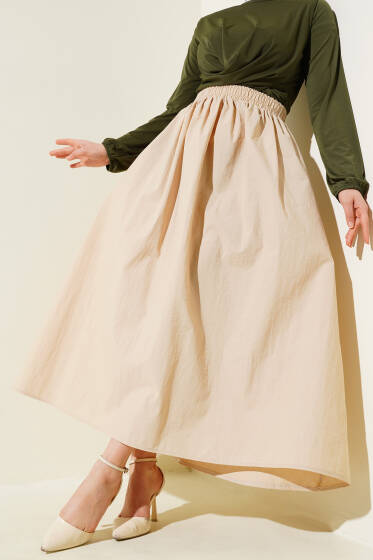 Bel Lastikli Cepli Paraşüt Etek Bej - Etek