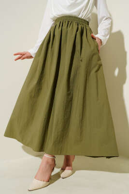 Bel Lastikli Cepli Paraşüt Etek Haki 