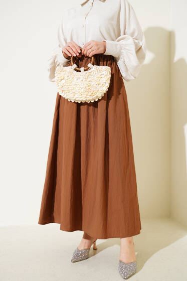 Bel Lastikli Cepli Paraşüt Etek Kahve - Etek