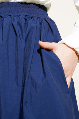 Bel Lastikli Cepli Paraşüt Etek Lacivert - Uzun Etek