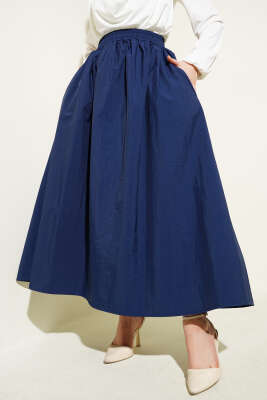 Bel Lastikli Cepli Paraşüt Etek Lacivert 