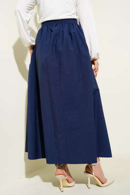 Bel Lastikli Cepli Paraşüt Etek Lacivert - Uzun Etek