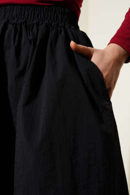 Bel Lastikli Cepli Paraşüt Etek Siyah - Uzun Etek