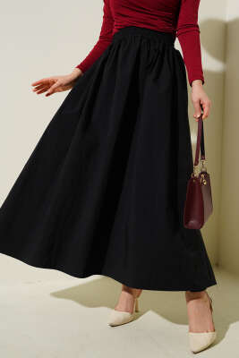 Bel Lastikli Cepli Paraşüt Etek Siyah 