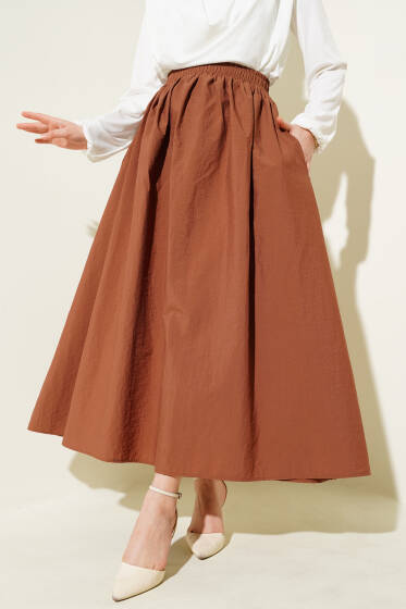 Bel Lastikli Cepli Paraşüt Etek Taba - Etek